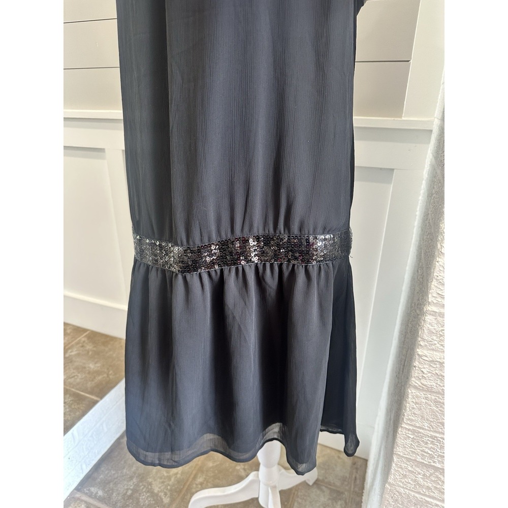 Vintage Esprit Dress US 12 Black Chiffon Short Drop Waist Flapper 20s Y2K - Picture 4 of 9